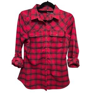 Columbia Plaid Long Sleeve Button Up Red & Black and Flannel Shirt Size Small